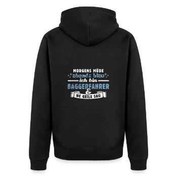 Morgens müde, abends blau - Baggerfahrer - Unisex Premium Bio Zip Hoodie - Schwarz - Hinten - Nico (187cm)