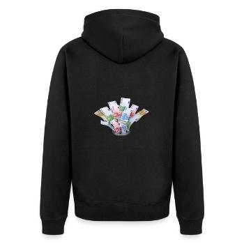 Geldverschwendung 3D - Unisex Premium Bio Zip Hoodie - Schwarz - Hinten - Nico (187cm)
