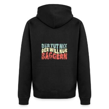 Der tut nix, der will nur baggern - Spruch - Unisex Premium Bio Zip Hoodie - Schwarz - Hinten - Nico (187cm)