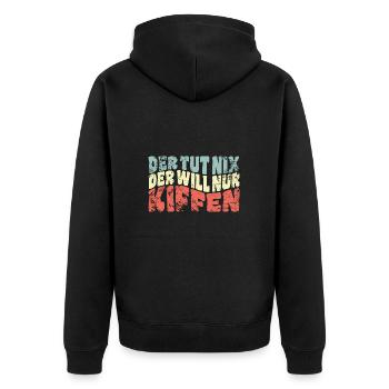 Der tut nix, der will nur kiffen - Spruch - Unisex Premium Bio Zip Hoodie - Schwarz - Hinten - Nico (187cm)