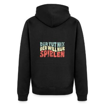 Der tut nix, der will nur spielen - Hunde Spruch - Unisex Premium Bio Zip Hoodie - Schwarz - Hinten - Nico (187cm)