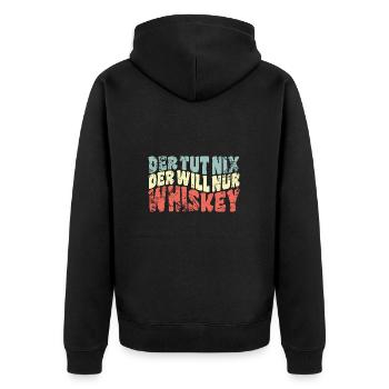 Der tut nix, der will nur Whiskey Genießer Spruch - Unisex Premium Bio Zip Hoodie - Schwarz - Hinten - Nico (187cm)