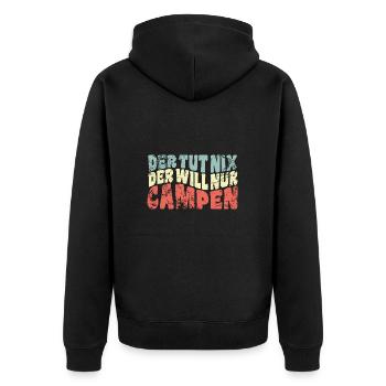 Der tut nix, der will nur campen - Camper Spruch - Unisex Premium Bio Zip Hoodie - Schwarz - Hinten - Nico (187cm)
