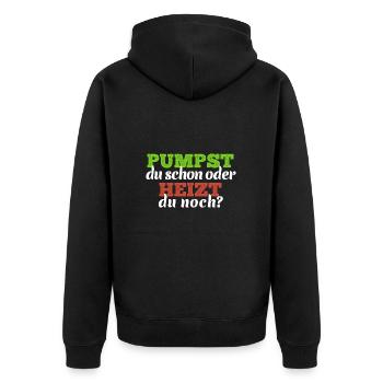 Pumpst du schon oder heizt du noch Elektro Heizung - Unisex Premium Bio Zip Hoodie - Schwarz - Hinten - Nico (187cm)