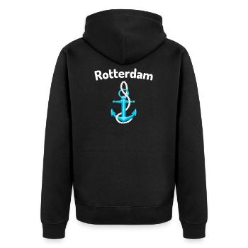 Rotterdam - Unisex Premium Bio Zip Hoodie - Schwarz - Hinten - Nico (187cm)