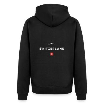 Switzerland Flagge Stolz Heimat Vaterland Geschenk - Unisex Premium Bio Zip Hoodie - Schwarz - Hinten - Nico (187cm)