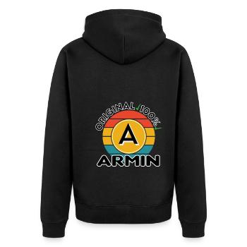 Armin - Unisex Premium Bio Zip Hoodie - Schwarz - Hinten - Nico (187cm)