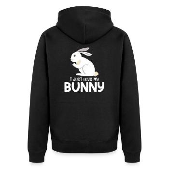 Ich liebe einfach meinen süßen Osterhasenliebhaber - Unisex Premium Bio Zip Hoodie - Schwarz - Hinten - Nico (187cm)