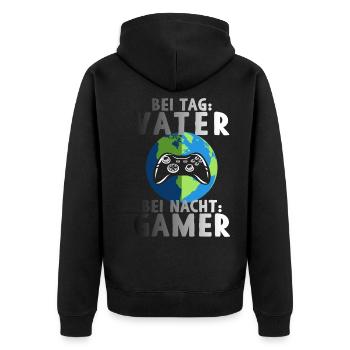 Am Tag Vater Bei Nacht Zocker Gaming Vatertag - Unisex Premium Bio Zip Hoodie - Schwarz - Hinten - Nico (187cm)