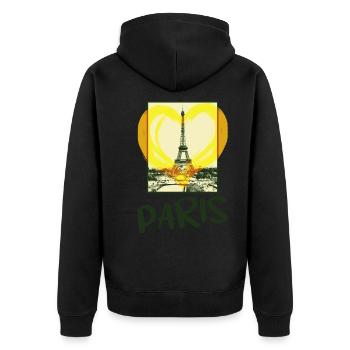 Paris Frankreich Stadt Skyline Herz Liebe Heimat - Unisex Premium Bio Zip Hoodie - Schwarz - Hinten - Nico (187cm)