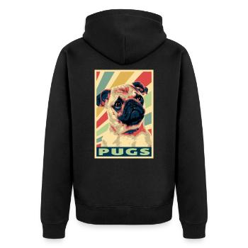 Pugs colores vintage - Veste à capuche bio Premium Unisexe - noir - Dos - Nico (187cm)