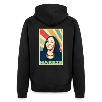 Kamala Harris Vintage Colors - Unisex Premium Organic Zip Hoodie - black - Back - Nico (187cm)