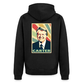 Jimmy Carter Vintage Farben - Unisex Premium Bio Zip Hoodie - Schwarz - Hinten - Nico (187cm)