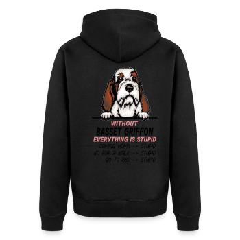 Ohne Basset Griffon ist alles doof - Unisex Premium Bio Zip Hoodie - Schwarz - Hinten - Nico (187cm)