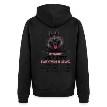 Ohne Wolfsspitz ist alles doof - Unisex Premium Bio Zip Hoodie - Schwarz - Hinten - Nico (187cm)