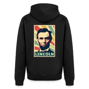 Abraham Lincoln Vintage Farben - Unisex Premium Bio Zip Hoodie - Schwarz - Hinten - Nico (187cm)