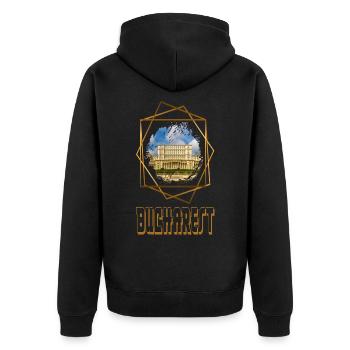 Bukarest Bucuresti Rumänien Skyline Stadt Gold - Unisex Premium Bio Zip Hoodie - Schwarz - Hinten - Nico (187cm)