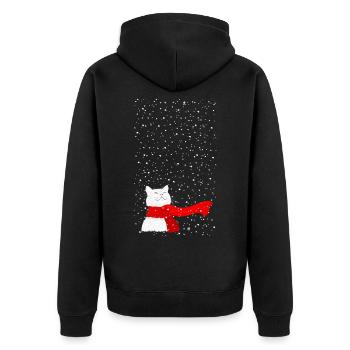 Schneekatze (weiß) - Unisex Premium Bio Zip Hoodie - Schwarz - Hinten - Nico (187cm)