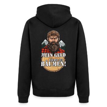 Mein Geld wächst auf Bäumen - Unisex Premium Bio Zip Hoodie - Schwarz - Hinten - Nico (187cm)