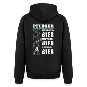 Mein Tagesablauf als Pfleger - Unisex Premium Bio Zip Hoodie - Schwarz - Hinten - Nico (187cm)