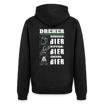 Mein Tagesablauf als Dreher - Unisex Premium Bio Zip Hoodie - Schwarz - Hinten - Nico (187cm)