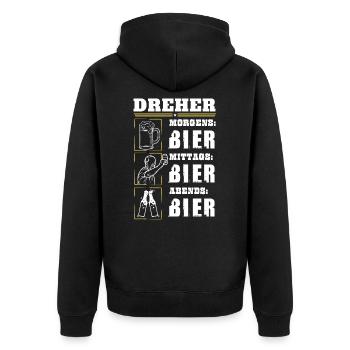 Mein Tagesablauf als Dreher - Unisex Premium Bio Zip Hoodie - Schwarz - Hinten - Nico (187cm)