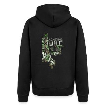 achtung wild,wildkatze,leopard,camouflage - Unisex Premium Bio Zip Hoodie - Schwarz - Hinten - Nico (187cm)