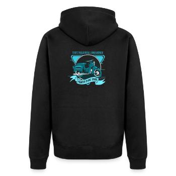 Ostalgie Schwalbe Simson Suhl - trotz mauerfall - Unisex Premium Bio Zip Hoodie - Schwarz - Hinten - Nico (187cm)