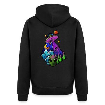 UFO - Unisex Premium Bio Zip Hoodie - Schwarz - Hinten - Nico (187cm)