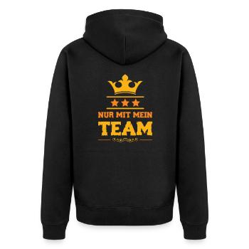 Nur mit mein Team - Unisex Premium Bio Zip Hoodie - Schwarz - Hinten - Nico (187cm)