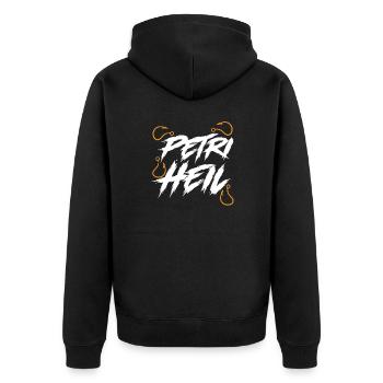 Petri Heil Fischen - Unisex Premium Bio Zip Hoodie - Schwarz - Hinten - Nico (187cm)