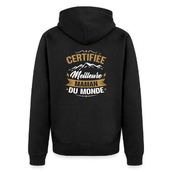 Certifiée meilleure maman du monde - Humour cadeau - Veste à capuche bio Premium Unisexe - noir - Dos - Nico (187cm)
