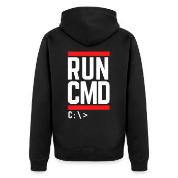 Run CMD Lustiger Spruch Informatik Nerd Code - Unisex Premium Bio Zip Hoodie - Schwarz - Hinten - Nico (187cm)