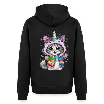 Chat licorne mignon aux couleurs brillantes - Veste à capuche bio Premium Unisexe - noir - Dos - Nico (187cm)