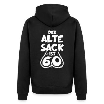 LUSTIG 60 JAHRE ALTER SACK 60. GEBURTSTAG - Unisex Premium Bio Zip Hoodie - Schwarz - Hinten - Nico (187cm)