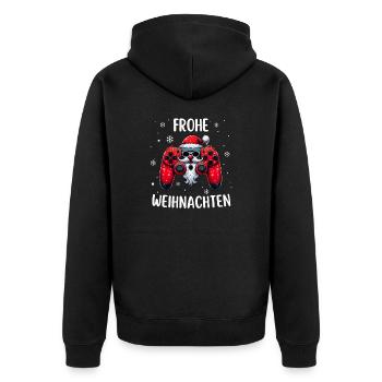 Weihnachtsmann Gamepad Gaming Weihnachtlich Santa - Unisex Premium Bio Zip Hoodie - Schwarz - Hinten - Nico (187cm)