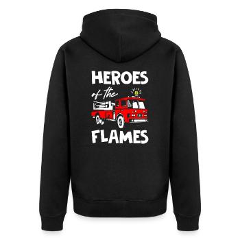 Heroes of the flames Fire Fighters - Unisex Premium Bio Zip Hoodie - Schwarz - Hinten - Nico (187cm)
