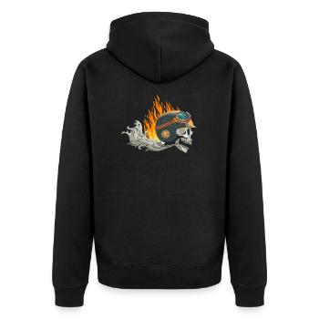 Biker Totenkopf Flammen Hölle Club Motorrad Gang - Unisex Premium Bio Zip Hoodie - Schwarz - Hinten - Nico (187cm)