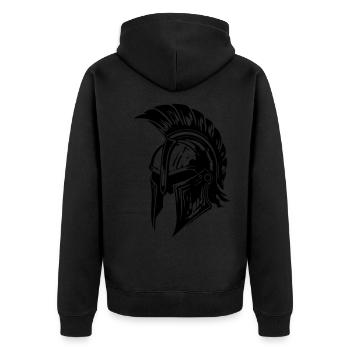 Spartaner Helm Gladiator Sparta - Unisex Premium Bio Zip Hoodie - Schwarz - Hinten - Nico (187cm)