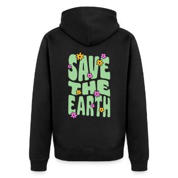 SAVE THE EARTH - Unisex Premium Bio Zip Hoodie - Schwarz - Hinten - Nico (187cm)