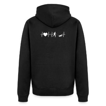 Geländelauf - Canicross - Hund - Herzschlag - Unisex Premium Bio Zip Hoodie - Schwarz - Hinten - Nico (187cm)