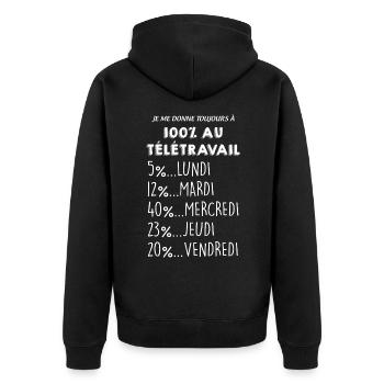 Télétravail , cadeau drole pour mon collègue - Veste à capuche bio Premium Unisexe - noir - Dos - Nico (187cm)