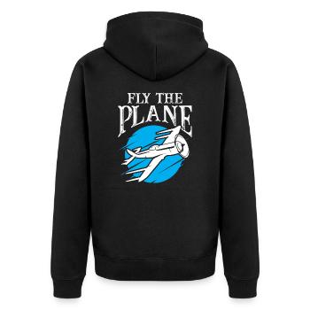 Fly The Plane - Unisex Premium Bio Zip Hoodie - Schwarz - Hinten - Nico (187cm)