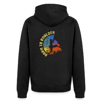 born to boulder - Unisex Premium Bio Zip Hoodie - Schwarz - Hinten - Nico (187cm)