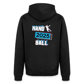 Handball 2025 Handballer Handballspieler Spieler - Unisex Premium Bio Zip Hoodie - Schwarz - Hinten - Nico (187cm)