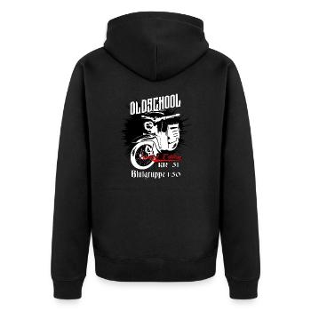 Simson Schwalbe Moped - Unisex Premium Bio Zip Hoodie - Schwarz - Hinten - Nico (187cm)