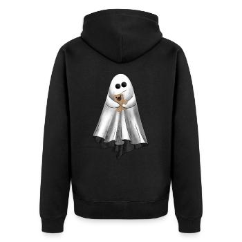 Süßer Geist mit Teddybär - Unisex Premium Bio Zip Hoodie - Schwarz - Hinten - Nico (187cm)