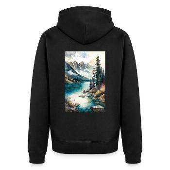 Berge See Wald Bäume Banff Kanada - Unisex Premium Bio Zip Hoodie - Schwarz - Hinten - Nico (187cm)