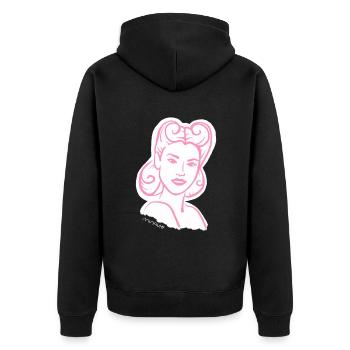 50er Jahre / Frau Porträt / Frauenpower / minavi - Unisex Premium Bio Zip Hoodie - Schwarz - Hinten - Nico (187cm)