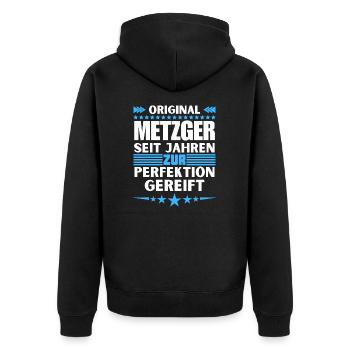 Butcher matured to perfection - Unisex Premium Organic Zip Hoodie - black - Back - Nico (187cm)